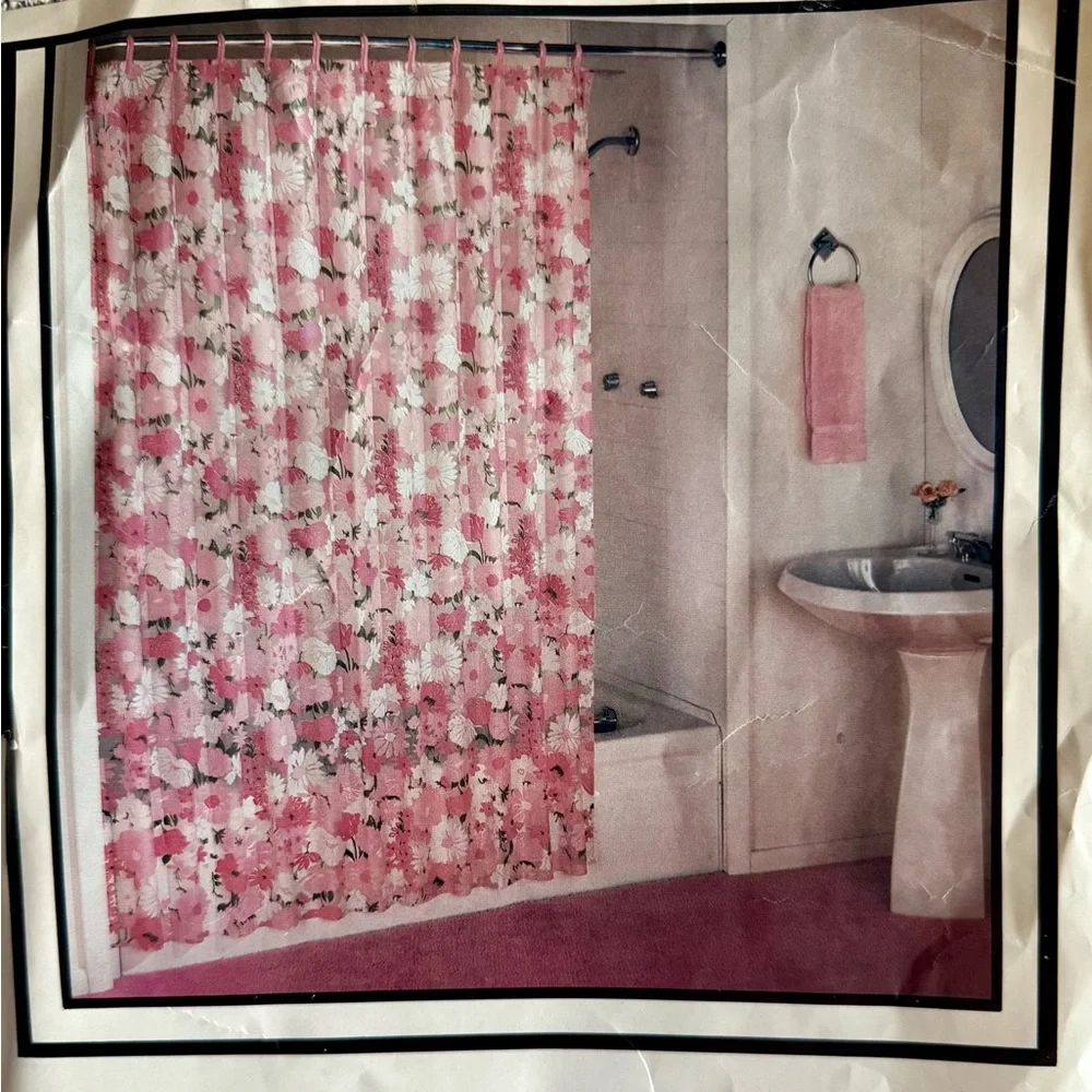 NEW - Authentic Vintage 1950’s Worth Pink and White floral Shower Curtain